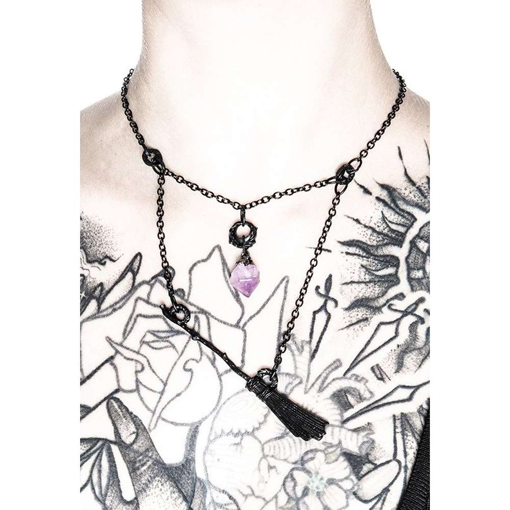 Restyle - Witch Black Broomstick Necklace - Black